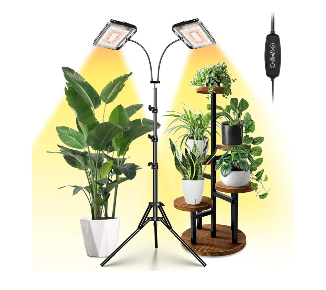 Grow Lights for Indoor Plants,Full Spectrum Standing Plant Grow Light with 4/8/12H Timer, 6 Dimmable Levels,68" Adjustable Tripod, Floor Grow Lamp for Large Indoor Plants, Dual Heads Plus