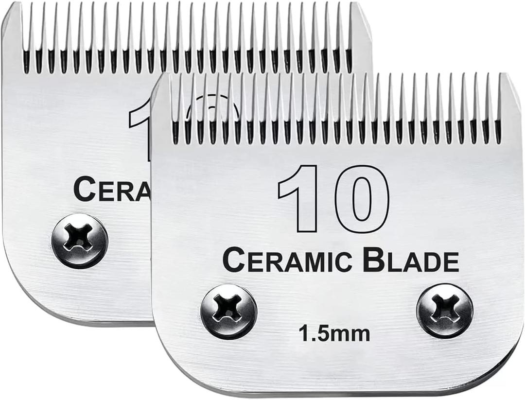 2PC 10 Blade Dog Grooming Clipper Replacement Blades Compatible with Andis Dog Clippers,Detachable Ceramic Blade & Stainless Steel Blade,Size-10, 1/16-Inch Cut Length (64315)