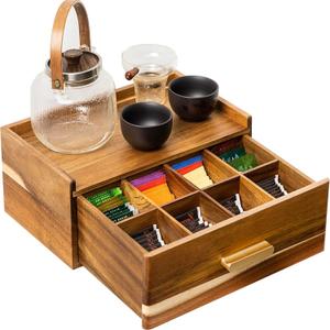 Acacia Wood Tea Bag Organizer, Tea Organizers and Storage Box, Tea Caddy for Tea Bags Storage Drawer, Teabag Holder Container Boxes for Countertop, Tea Station Chest Display Wooden, Organizador De Te