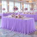 Lavender Tulle Tablecloth for 8 Foot Rectangular Table 8ft Light Purple Rectangle Table Cloth Wrinkle Free Tablecover with Tutu Skirt for Wedding Birthday Party Baby Shower Banquet Buffet Cake Event