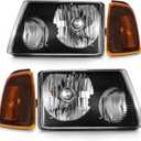 for 2001-2011 Ford Ranger Headlights Assembly Compatible with 2001 2002 2003 2004 2005 2006 2007 2008 2009 2010 2011 Black Housing Amber Reflector Replacement Driver & Passenger Side
