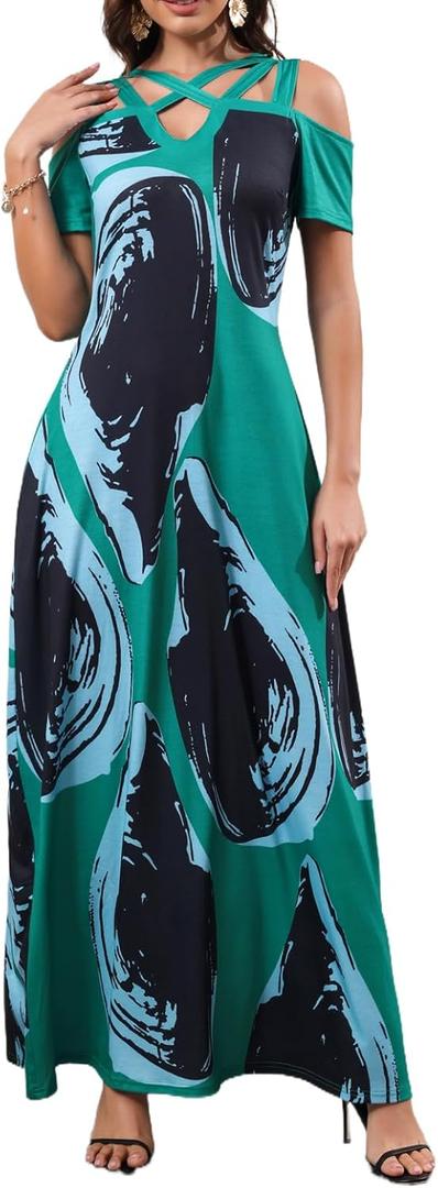 Women's Elegant Open Back Dress Women Sexy V-Neck Wedding Party Dress Fashion Cocktail Dress (Green-103)