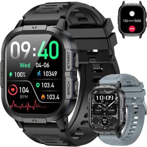 Smart Watch for Men Fitness Tracker: Waterproof Military Digital Mens Watches Running Make Answer Call Smartwatch Android Phone iPhone Samsung Compatible Sleep SpO2 Heart Rate Monitor Step Pedometer (Black)