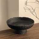 Fruit Bowl for kitchen decor Counter, 10.4Large Decorative Bowl, Modern Display key bowls, High Foot Serving Blows with Irregular Edge Design, High-Temperature Fired Thickened Glass Bowl, Black