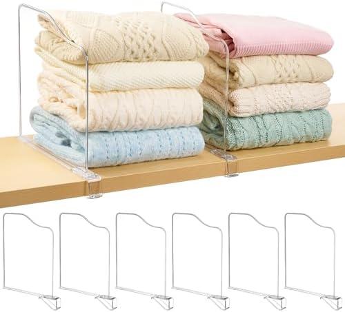 Vtopmart 8 Pack Extra Tall 12" Tall x 12" Deep Shelf Dividers for Closet Organization, Clear Closet Organizers for Deep Shelves, Maximizing Vertical Space for Sweaters, Jeans and Clothes Storage