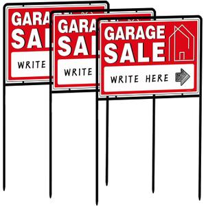 3-Pack Red Double-Sided 30 x 16 Inch Plastic Garage Sale Signs