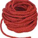 16 Yards Twisted Rope Trim, 5mm/0.2 in Red Soft Polyester Twisted Silk Rope Cord 3-Ply Decorative Cord for Gift Bag/DIY Crafts/Home Decor/Curtain Tieback