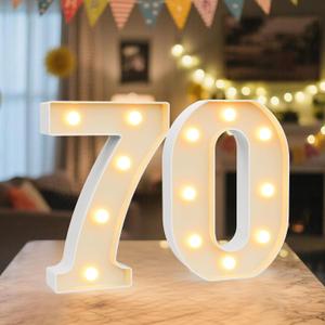 LED Marquee Light Up Numbers Sign - Lighted Birthday Numbers Sign for 70th Birthday Party Decoration, Bar Wall, Home, Table Room, Wedding and Christmas Decorations, Number 70 (Warm White)