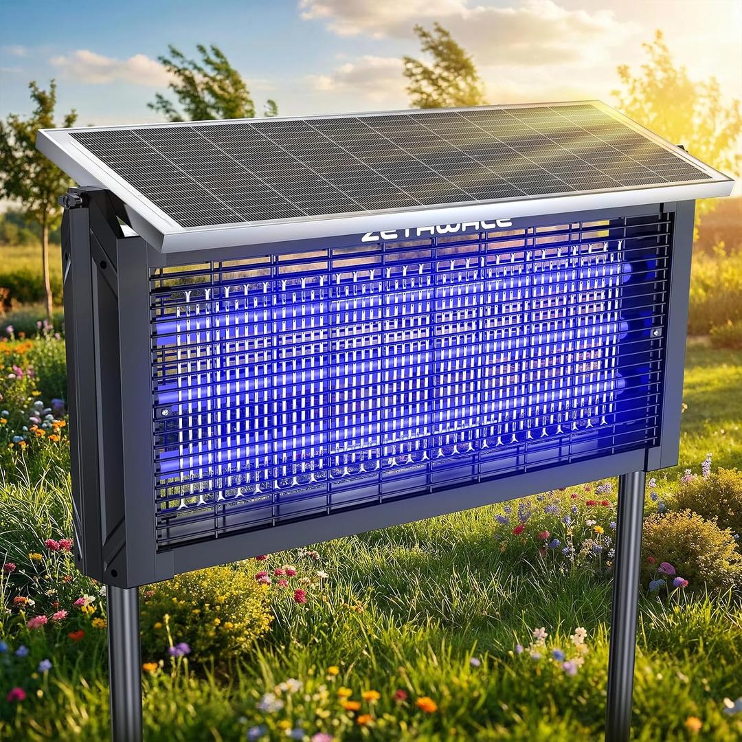 Solar Bug Zapper Outdoor, 30W Solar Powered Mosquito Trap, 4500V Fly Trap & Mosquito Killer, 6600mAh Battery, IPX5 Waterproof, Covers Up to 4000 Sq.Ft for Patio, Backyard, Garden