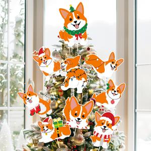 Christmas Corgi Tree Topper 9Pcs Ornament Tree Decorations for Xmas Tree Top Decoration Indoor Outdoor Home Decor Holiday Party