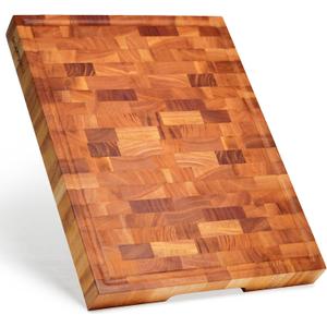 SHUMARU Mahogany End-Grain Wood Cutting Board  16.5x12.6x1.6" Butcher Block | Handmade in Bali - Silky-Smooth, Juice Groove, KnifeFriendly, Ergonomic Grips & NonSlip Feet
