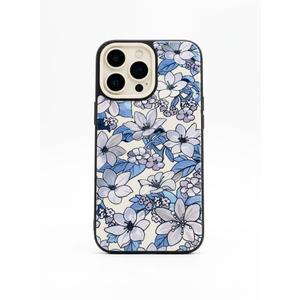 for iPhone 15 Pro Case for Women - Girls Kawaii Design Compatible with Magsafe Magnetic Ring Holder Stand Blue Flower Phone Covers Aesthetic Girly TPU Funda for 15 Pro