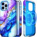 Casetego for iPhone 13 Pro Max Case,Compatible with MagSafe,[Military Grade Drop Test] Full Body Protection Slim Shockproof Rugged Marble Women Girls Case for iPhone 13 Pro Max 6.7 inch,Azure Blue