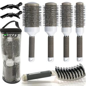 Round Brush Set for Blow Drying, with Boar Bristle Vented Curved Detangling Hair Brush, Thermal Ceramic & Ionic Tech Reduce Frizz Hair, Makes Hair More Smooth and Shiny for Curling & Straightening