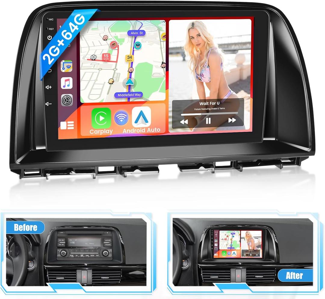 Car Radio for Mazda CX-5 CX5 2012 2013 2014 2015,Wireless Carplay Android Auto, Android 13 System, 2+64GB, 9 Inch Touch Screen Bluetooth Car Stereo GPS WiFi Dual USB SWC Backup Camera
