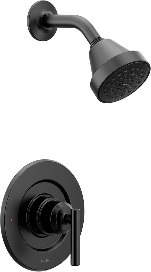 Moen Gibson Matte Black Eco-Performance Modern Shower Trim Featuring Bathroom Showerhead and Lever Handle, Posi-Temp Valve Required, T2902EPBL