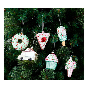 Christmas Mini Dessert Ornament Set Glass Blown Ornament for Christmas Tree, Handcrafted Holiday Decoration, Set Collection