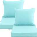 24''x24'' Outdoor Chair Cushions Set of 2, Patio Furniture Cushions - Removable Cover, Water-Repellent, Fade-Resistant, Non-Slip Bottom & Straps, Replacement for Deep Seat Sofa & Couch - Light Blue