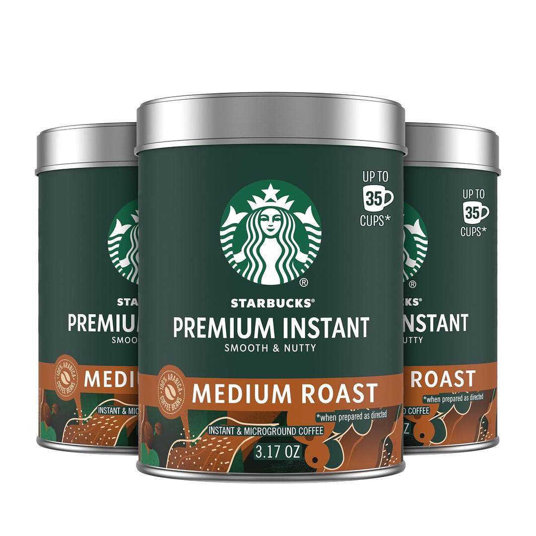Starbucks Premium Instant Coffee, Medium Roast Coffee, Arabica Beans, Three 3.17 oz Tins, BB: 07 APR 2027