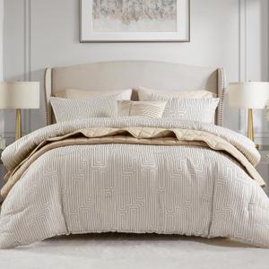 Madison Park King Comforter Set Jacquard Metallic Thread Comforters, All Season Comforter & Quilt Bedding Set King Size Comforter, Decor Pillows, Shams, Royce, King Ivory 5 Piece