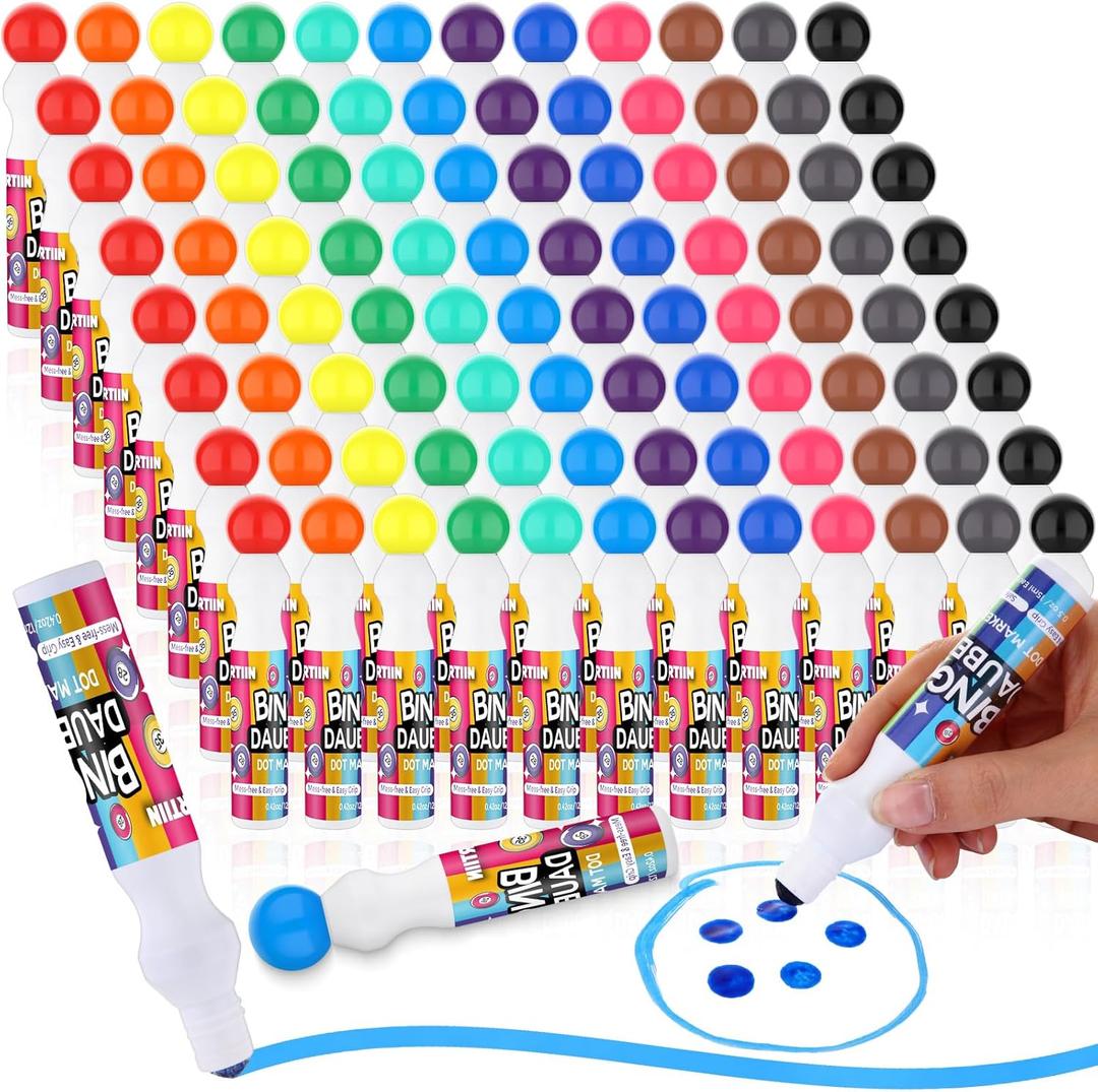 Crtiin 96 Pcs Bingo Daubers Bulk in 12 Colors, 0.5 Oz, Assorted Colors Set of Bingo Markers Dot Markers Dot Paint Craft Ideal for Art and Crafts Painting Supplies Drawing Coloring