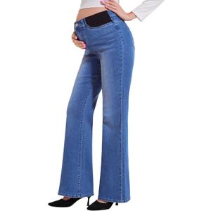 PACBREEZE Women's Maternity Flare Jeans Mid-Rise Stretchy Bell Bootcut Jeans Denim Pregnancy Pants (Dark Blue, Medium)