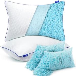 viewstar Shredded Memory Foam Pillows King Size Set of 2, Adjustable Gel Firm Pillows for Side Back Stomach Sleepers, Washable Removable Cover