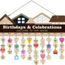 arricraft 1 Set Wooden Family Birthday Reminder Calendar Board, Birthdays & Celebrations Welcome to Our House Board With 100 Pcs Tags DIY Birthday Tracker Hanging Plaque for Home Decoration Friends