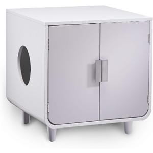 Staart Dyad Cat Litter Box Enclosure and Furniture Hidden Cat Home Side Table Nightstand Indoor Pet Crate Alpine White