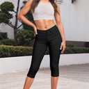 Hybrid & Company Women's Ultra Stretch Mid Rise Skinny Capri Pants with Pockets, Black Large