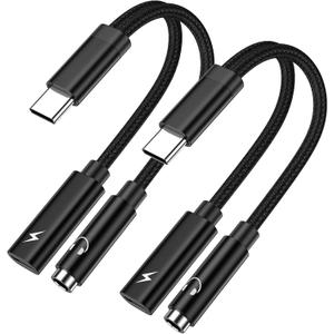 USB C to 3.5mm Headphone and Charger Adapter for Samsung Galaxy A17 A56 A55 A35 S25 S24 Ultra A16 A15 iPhone 17 16e, 2 in 1 USB Type C to Aux Audio Jack Adapter with PD 60W Fast Charging Dongle Cable