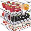 Mano Fridge Drawer Pull Out Stackable Bins with Handle Clear Refrigerator Drawers Organizer Food Storage Container Box with Dividers Plastic Produce Saver for Pantry, Cabinet, Kitchen, Clothes, (4 Pack）