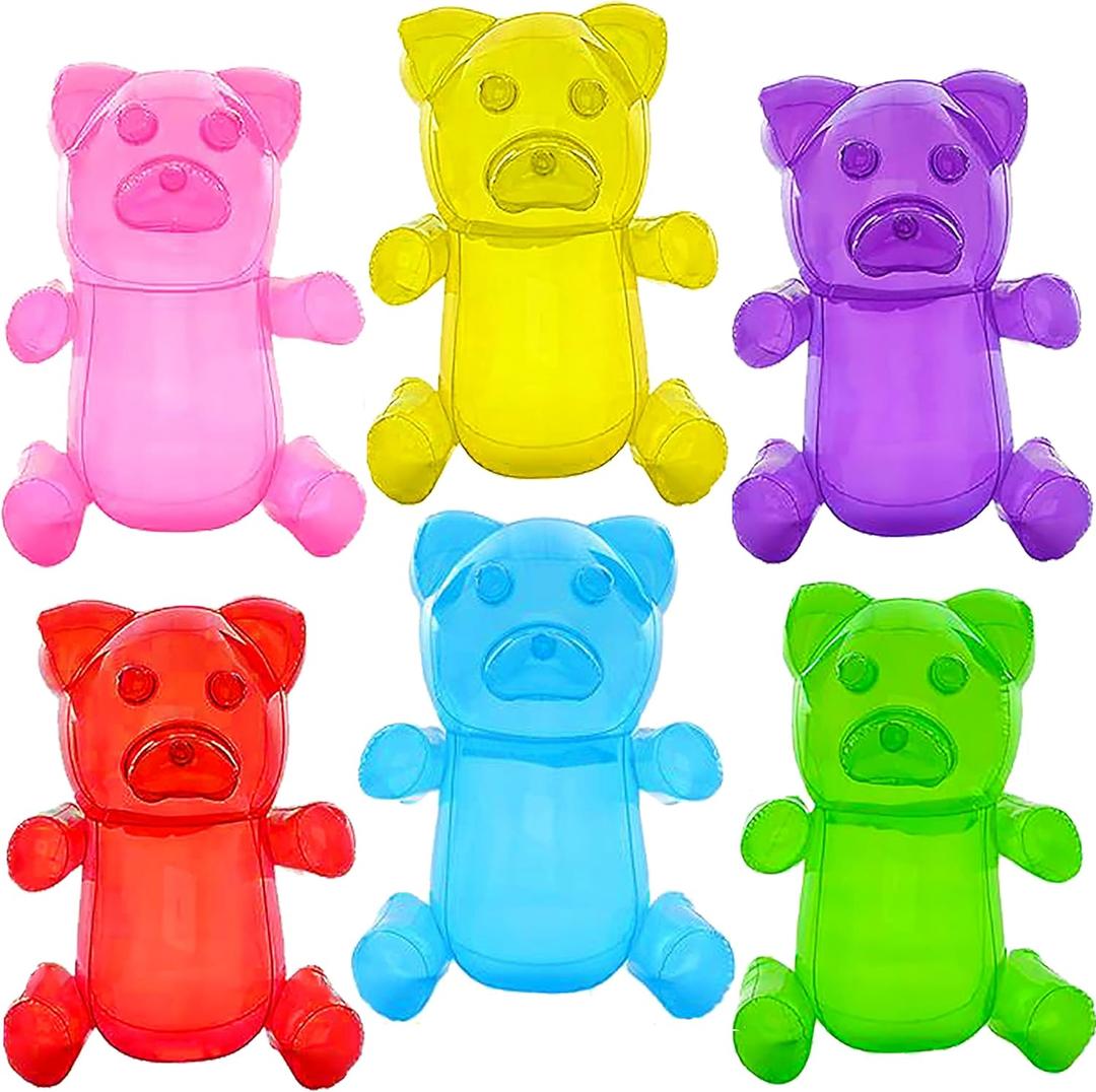 4E's Novelty Inflatable Gummy Bears, 12 Inch Tall - Great for Birthday Party Decorations & Favors, Candyland Themed Supplies, Photo Booth Props, Blow Up Pool Toys for Kids - Pack of 6