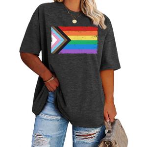 Pride Shirt Women Plus Size Human Tshirt Rainbow Graphic Tee Pride Lesbian T Shirt LGBT Equality Top (Gray, XL)