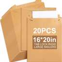 20 Pack 16x20 in Tab Lock Rigid Mailers Extra Large Sturdy Keep Flat Mailers Cardboard Envelopes Kraft Paper 250 Gsm for Shipping Photos, Packing Documents, Gift Cards, Cds, Art Prints