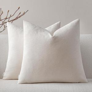 a moment Pack of 2 Decorative Chenille Throw Pillow Covers with Twill Cushion Covers for Sofa Living Room Couch Bed 20x20 Inch Raw White