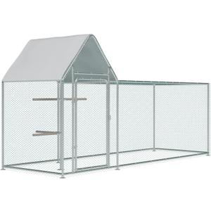 Large Metal Chicken Coop Run, Outdoor Walk-in Poultry Cage with Spire Roof, for Hen House, Duck Coop and Rabbit Run, Silver (9.8' L x 3.28' W x 4.92' H)