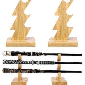Wooden Magic Wizard Wand Stand Display 3 Tiered Handcrafted Wood Holders for Witch Wands & Pens, Natural