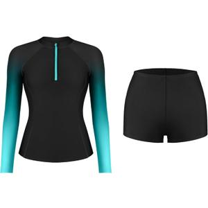 ATTRACO Womens Rashguard Sets Sun Protection Swim Shirts Long Sleeve Swimsuits with Boyshort Bottom Green M