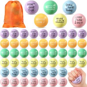 Shappy 100 Pcs Motivational Stress Balls Bulk 1.97 in Colorful Small Foam Inspirational Stress Relief Fidget Balls with Quotes, Drawstring Bag for Anxiety Relief (Stylish)