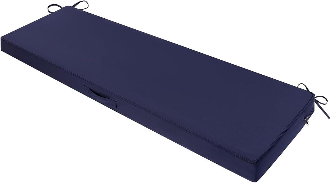 SHACOS Outdoor Bench Cushions 54 x 16 x 3.2 Inch Thick Bench Cushion, Waterproof Fade-Resistant Removable Cover with Ties Piping Edge, Bench Seat Cushions for Patio Porch Furniture, Navy