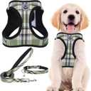 PUPTECK Adjustable Dog Harness Collar and Leash Set Step in No Pull Pet Harness for Dogs Puppy and Cats Outdoor Walking Running, Soft Mesh Padded Reflective Vest Harnesses, Grn&YLW, XL
