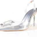 sarawill Women's Sexy Stiletto Pumps Pointed Toe Transparent PVC High Heels Crystal Rhinestones Slingback Party Wedding Shoes for Ladies Fashion (Gray, Size 6