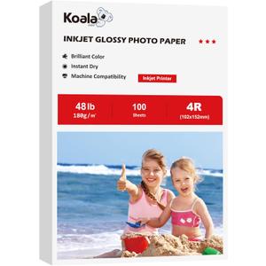 Koala Glossy Inkjet Photo Paper 4X6 Inches 48lb 100 Sheets Professional Glossy Photographic Paper Compatible with Inkjet Printer Use DYE INK 180GSM