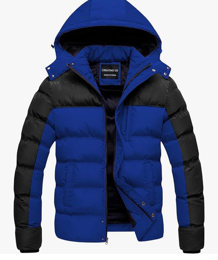 CREATMO US Men's Puffer Jacket Waterproof Winter Parka jacket Warm Thicken Ski Coat Size M