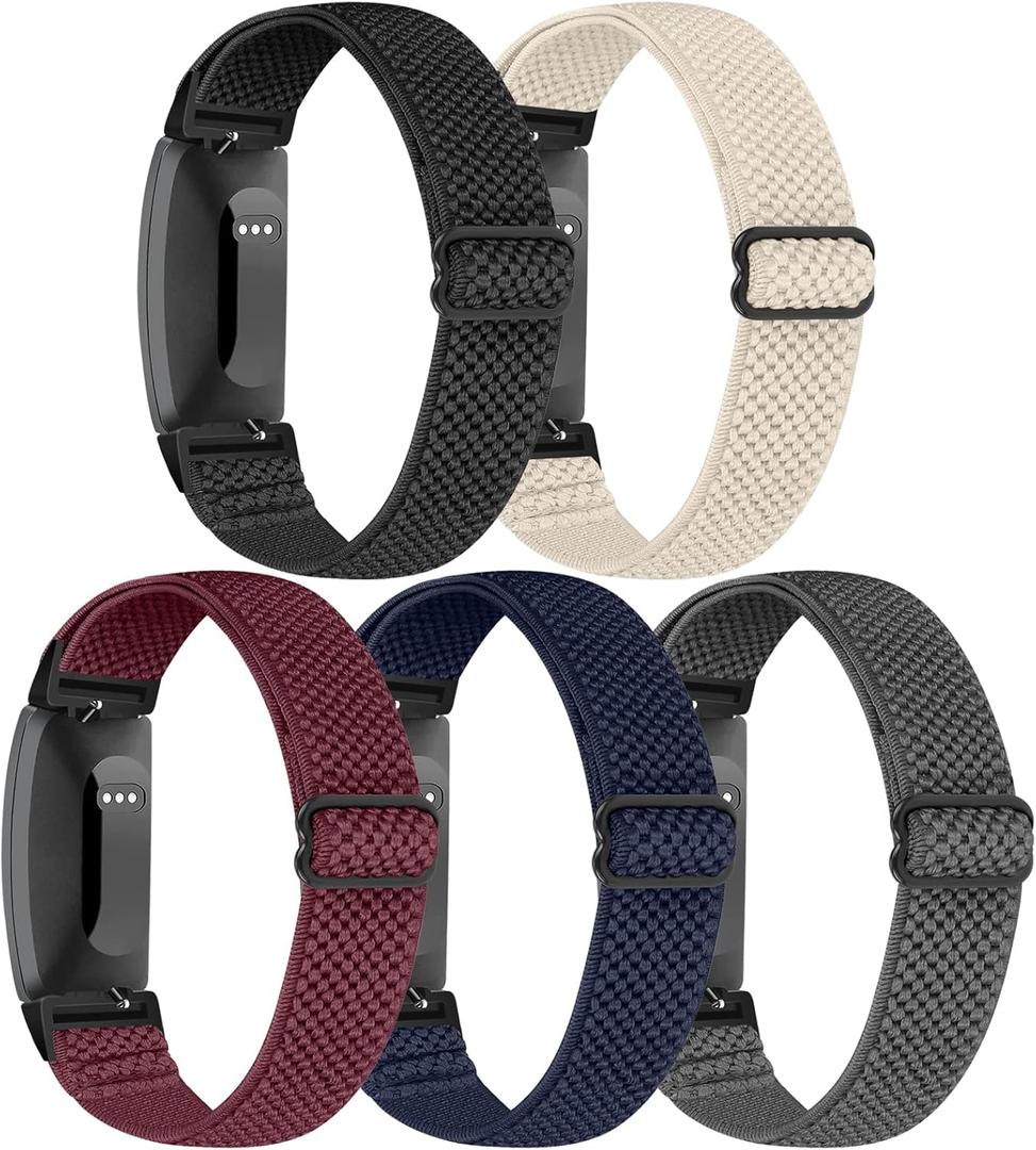 Elastic Watch Band Compatible with Fitbit Inspire /3/2/HR/Ace 2/3, Soft Nylon Sport Wristband Replacement Straps For Women & Men (Black+Beige+Burgundy+Indigo+Gray)