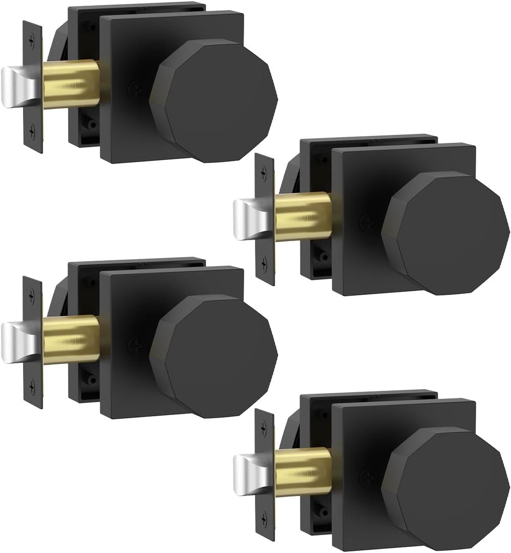 Asidrama 4 Pack Black Privacy Door Knobs with Lock, Door Handles with Matte Black Door Knobs Interior for Bedroom or Bathroom, Heavy Duty Door Lever for Left Right Sided Doors