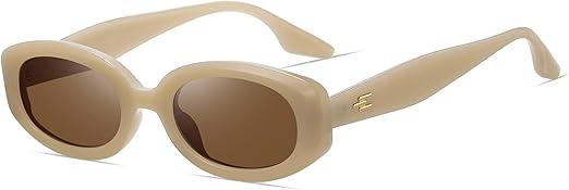 Trendy Skinny Oval Sunglasses for Women Men Retro 90s Fashion Narrow Square Rectangle Sunglasses Vintage UV400 (Light Brown Frame-brown Lens)