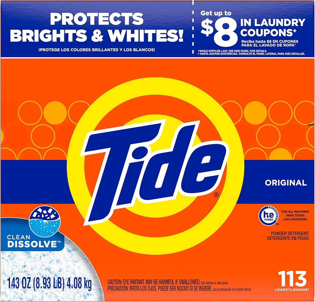 Tide Powder Laundry Detergent, Original Scent, 113 Loads, 143 oz