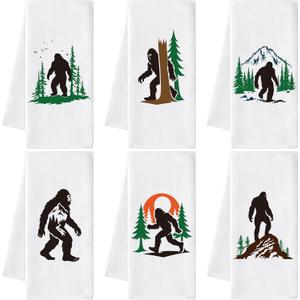 Funny Gorillas Hand Towel - 6Pcs Forest Mountain Gorilla Theme Kitchen Dishcloths Set Polyester Soft Towels for Bathroom Accessories Home Dining Decor Housewarming Gifts for Men Women